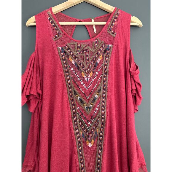 Free People Gypsy Love Spell Cold Shoulder Embroidered Embellished Top Size S - Picture 4 of 7
